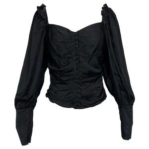 NEW Mother Of Pearl UK 10 US 6 Sasha Hammered Satin Ruched Button Top Black